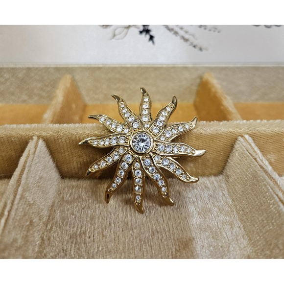 Swarovski Jewelry - Vintage Swarovski Swan Sunburst Brooch High End Clear Colored Crystals Goldtone